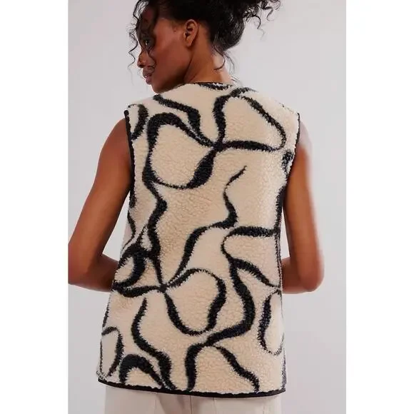 DAMSON MADDER X FREE PEOPLE BLACK IVORY BOWS MARTA BORG GILET VEST JACKET SZ 8 - Picture 3 of 11